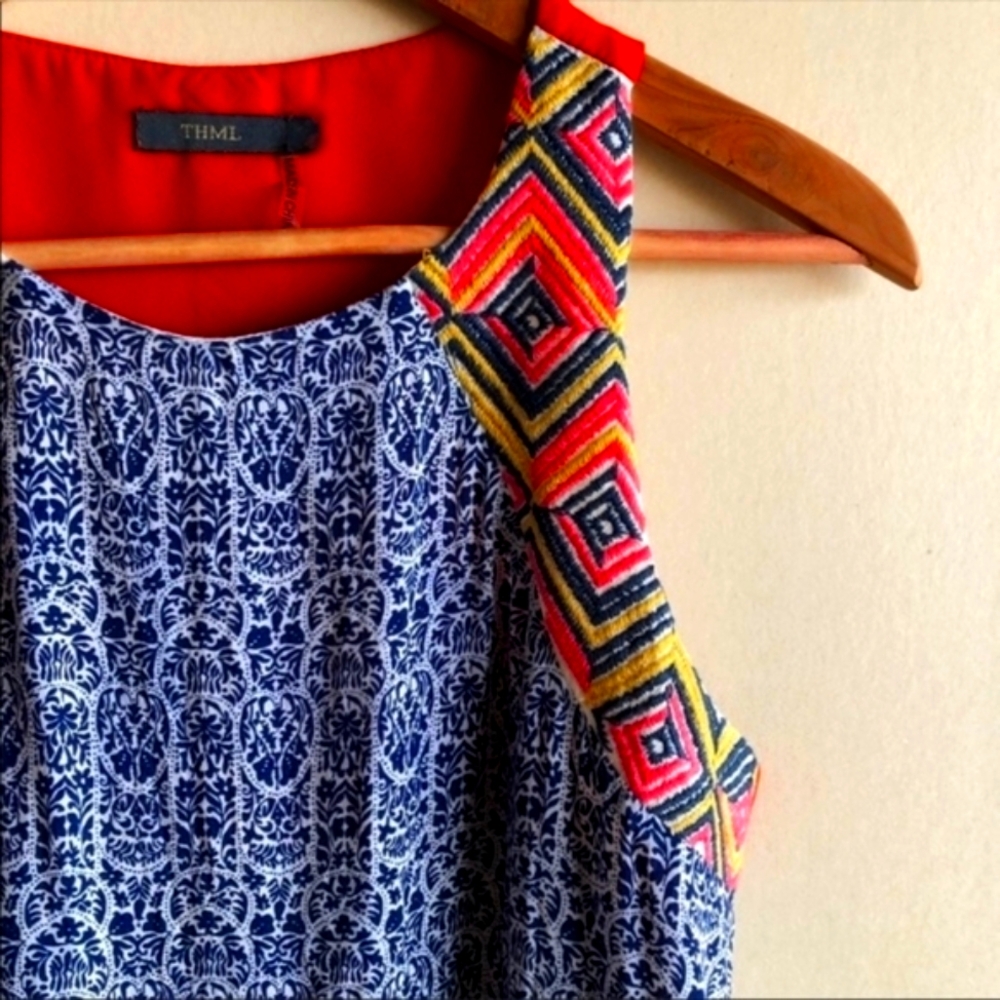 Anthropologie Blue and Multicolor Patterned Top